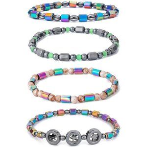 4pcs Hematite Anklet for Women - Hematite Stone Anklet Anxiety Relieve